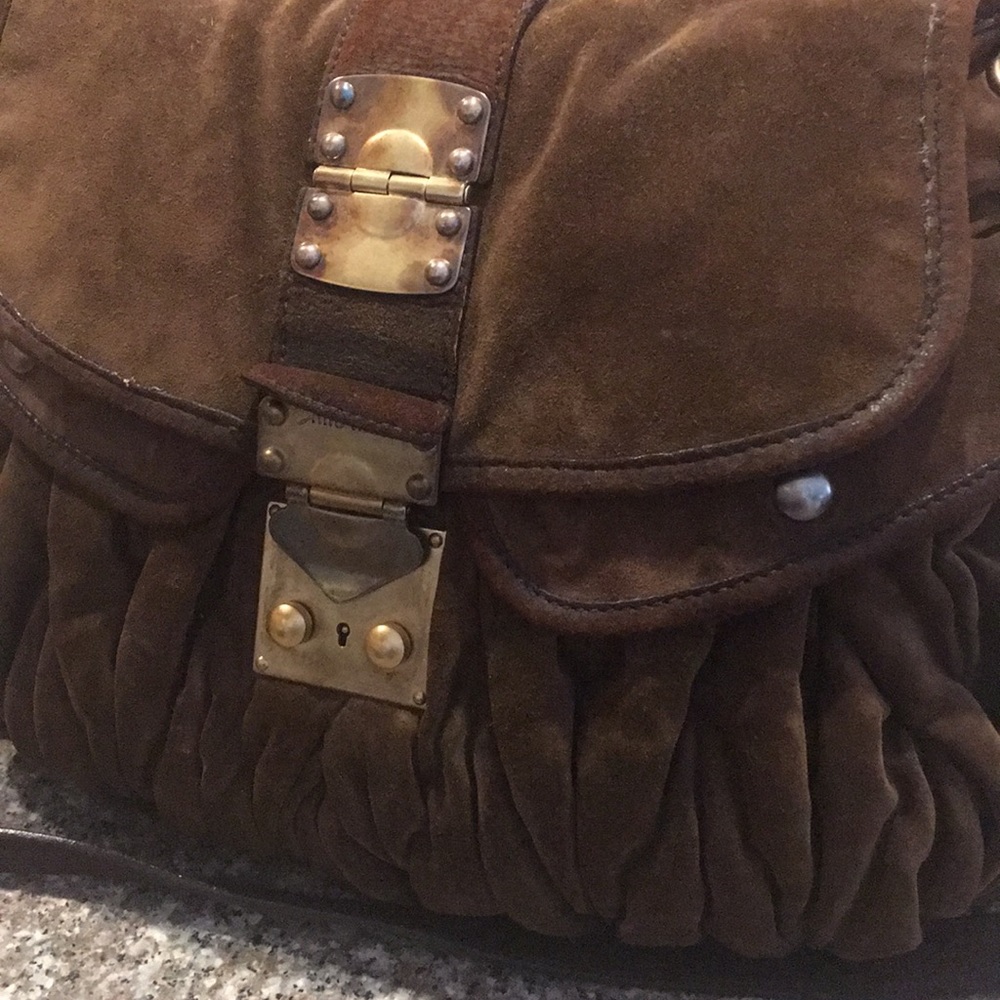 Miu Miu coffee suede shoulder bag